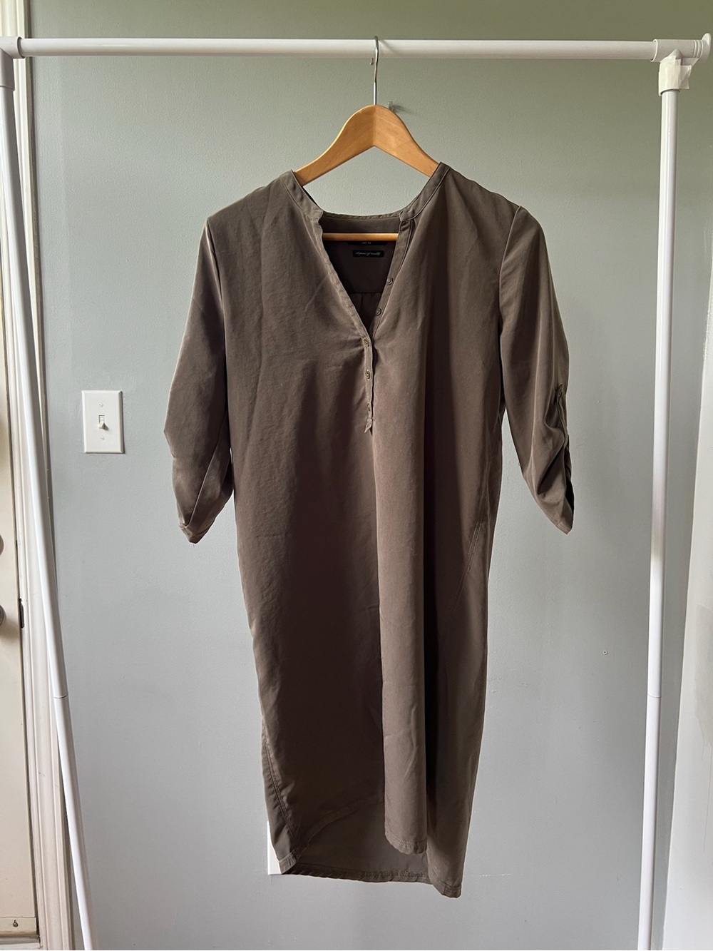 Everyday V-Neck Midi Tunic Dress in Olive Taupe